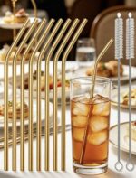 ⁦طقم مصاص ستانلس ذهبي⁩ - الصورة ⁦2⁩