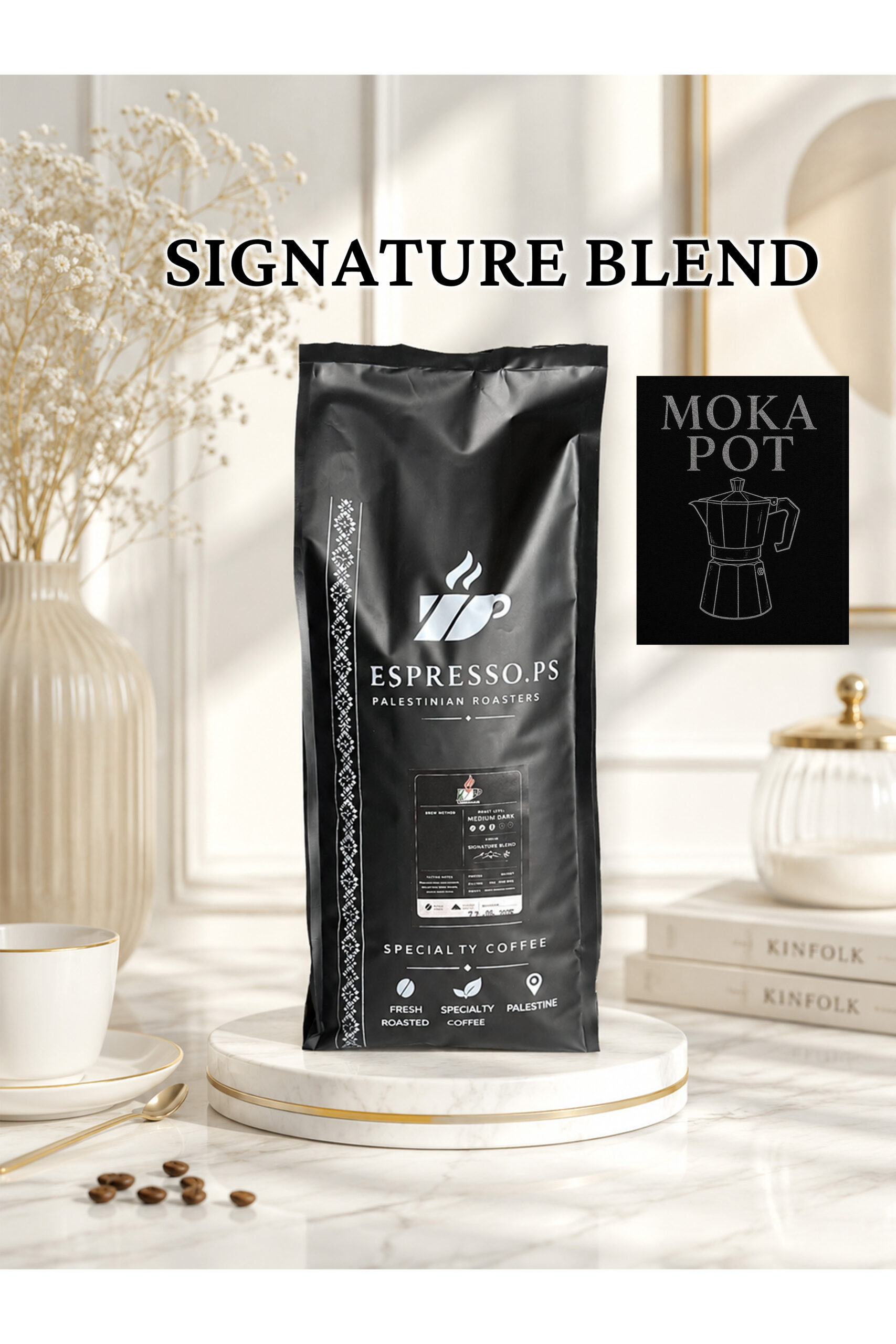 SIGNATURE BLEND 1KG MOKA POT قهوة سجناتشر بليند مطحونة 1 كيلو موكا بوت - الصورة 1